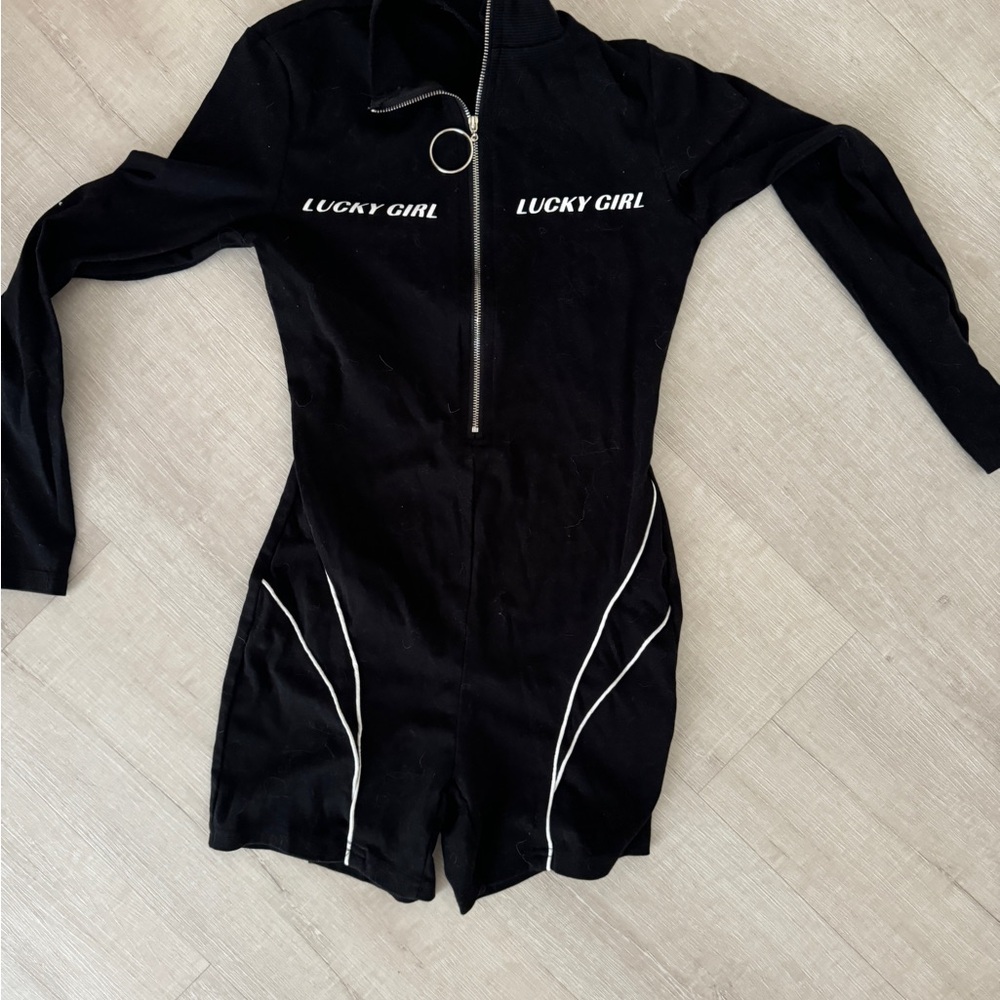 Black Bodysuit with Sleek Design and Front Zipper